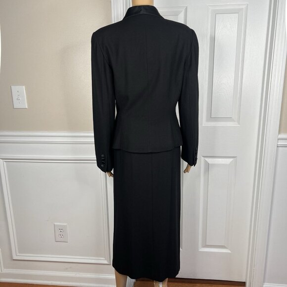 Kasper ASL Polyester Rayon Tuxedo VTG Skirt Suit 10 Black Double Breasted 2PC - Picture 8 of 12